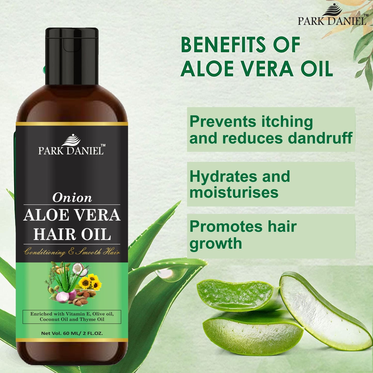 Park Daniel Premium Onion Aloe Vera Hair Oil Enriched With Vitamin E-For Conditioning and Smooth Hair Combo Pack 3 Bottle of 60 ml(180 ml)